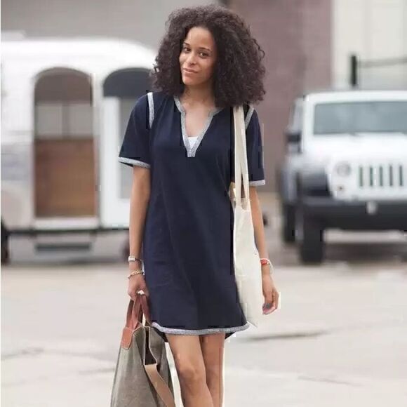 J. Crew Womens Blue V Neck Short Sleeve Shirt Dress - Picture 1 of 12